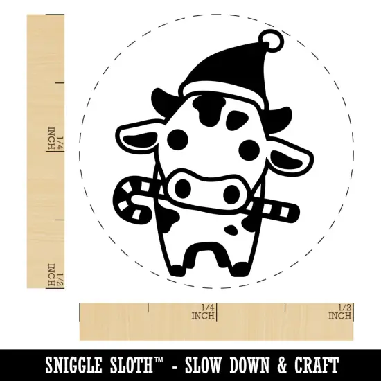 Christmas Cow Holding Candy Cane Self-Inking Rubber Stamp Ink Stamper for Stamping Crafting Planners Green {1}