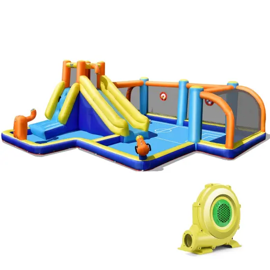 Giant Soccer Themed Inflatable Water Slide Bouncer with Splash Pool {3}