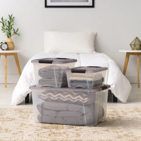 IRIS USA 72 Quart Stack & Pull Clear storage Box, Gray, 3 Pack {3}