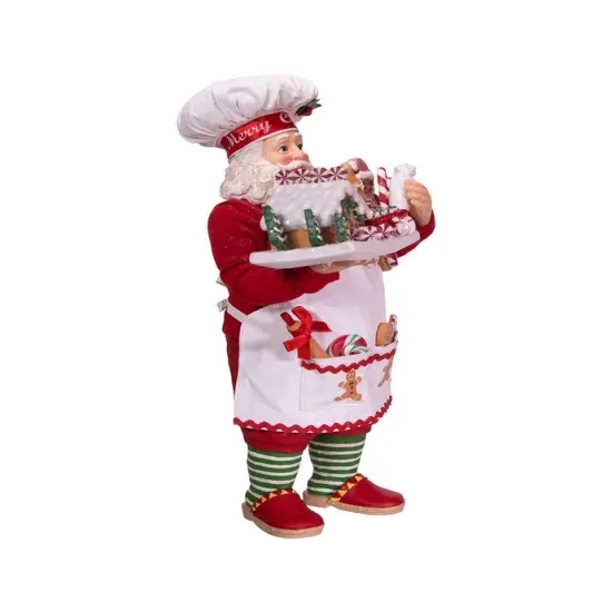10.5" Fabrich&eacute; Gingerbread Chef Santa &ndash; Festive Christmas Decoration {2}