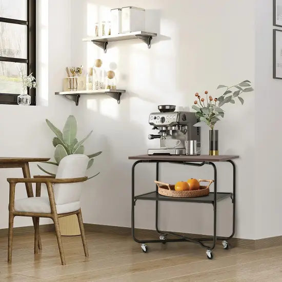 2-Tier End Table with Metal Storage Shelf and Foldable Frame Brown {6}