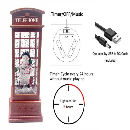 Snow Globe Snowman Inside Telephone Booth {2}
