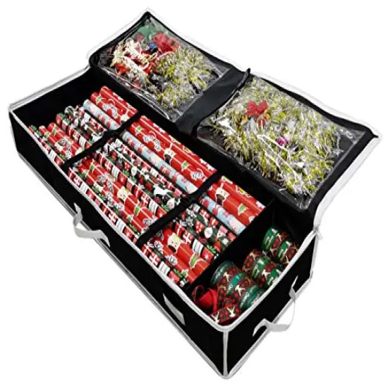 Gift Wrap Storage Organizer, Easily organize Wrapping Paper, Ribbons, Bows, Scissors, Fits 18-24 Standard Rolls, Keeps Gift Supplies in Perfect Condition & Ready for Next Season, (Black) {1}