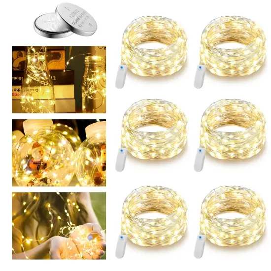 6 pack 30 LED Warm White Battery Operated Fairy Lights 10'Long | Batteries Included | Great for Mason Jars, Holiday Projects etc {1}
