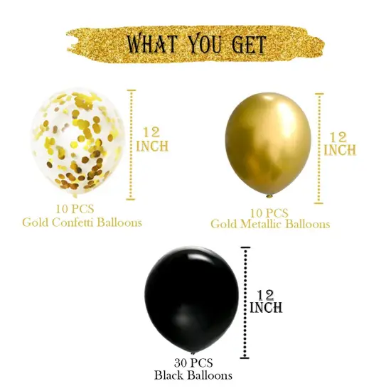 50 Pieces 12 Inches Black and Gold Balloons, Gold Confetti Balloons, Gold Metallic Latex Balloons for Birthday Party Decorations Graduation Balloon Garland Arch Kit, New Years Eve Decorations {5}