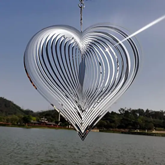 1 Pack Wind Spinner Outdoor Metal Decorations,Silver Heart Wind Spinners for Yard and Garden,Stainless Steel Wind Chimes for Outside Decor,Birthday Gifts for Mom,Mother's Day,Aunt Gifts {1}