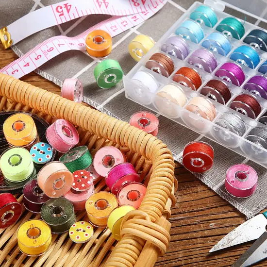 50 Pieces Thread Bobbins with Bobbins Box for Brother Sewing Machine, 50 Assorted Colors {6}