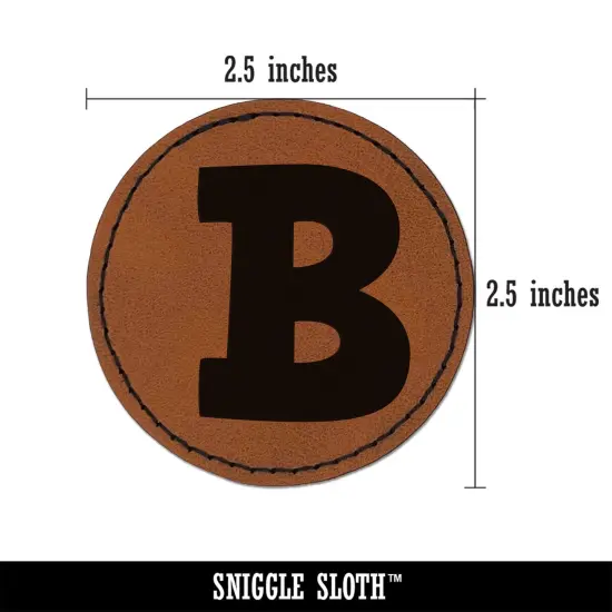 Letter B Uppercase Fun Bold Font Round Iron-On Engraved Faux Leather Patch Applique - 2.5" Brown {2}