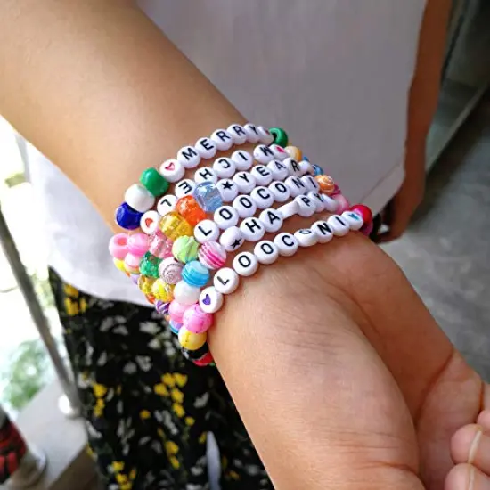 1400 Pieces Letter Beads A-Z and Elastic Line Heart Beads 4x7mm White Round Acrylic Alphabet for Jewelry Making Bracelets Necklaces Key Chains {6}