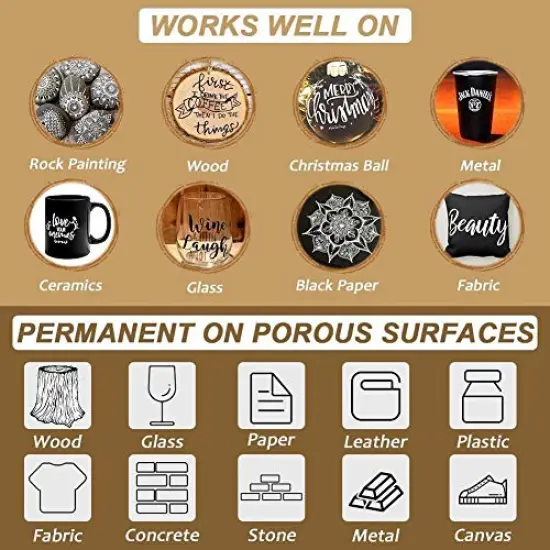 6 Pack Acrylic Black White Permanent Markers, Acrylic Paint Pens for Rock Painting, Wood, Metal, Stone, Ceramic, Glass, Graffiti, Paper, Drawing. Water-based Medium Tip {6}