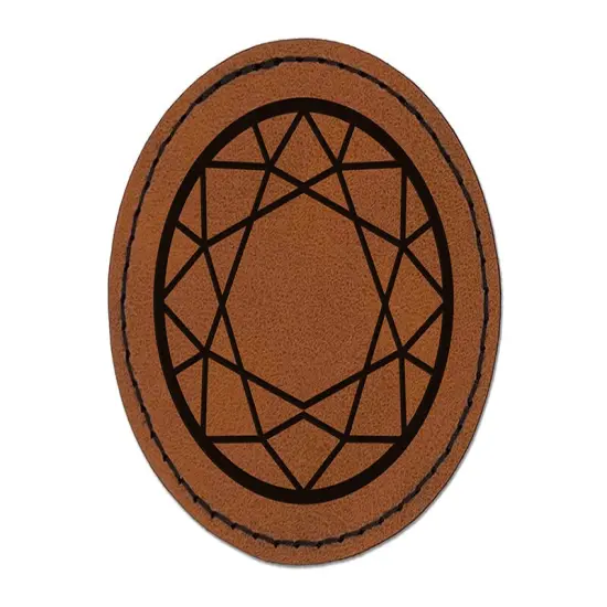 Round Gem Diamond Cut Jewelry Round Iron-On Engraved Faux Leather Patch Applique - 2.5" Brown {1}