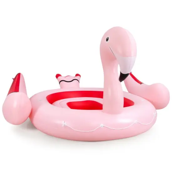 6 People Inflatable Flamingo Floating Island with 6 Cup Holders for Pool and River {1}