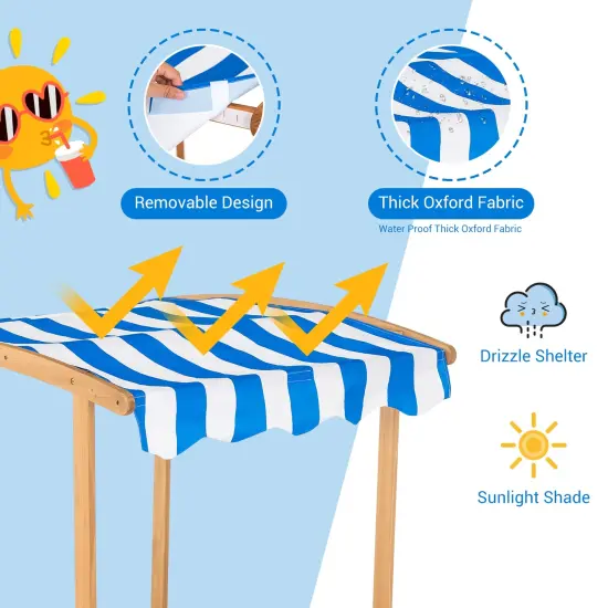 Kids Wooden Sandbox with Striped Canopy {5}