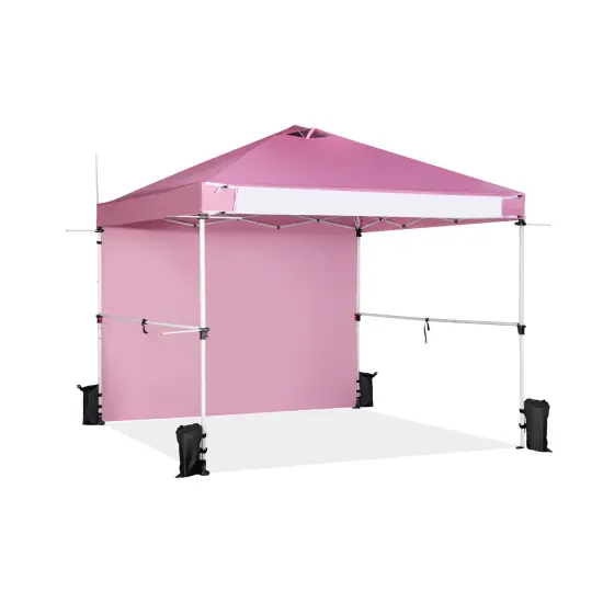Foldable Commercial Pop-up Canopy with Roller Bag and Banner Strip Pink {1}