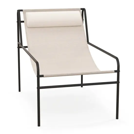 Costway Patio Sling Lounge Chair with Removable Headrest Pillow Breathable Seat Balcony {7}
