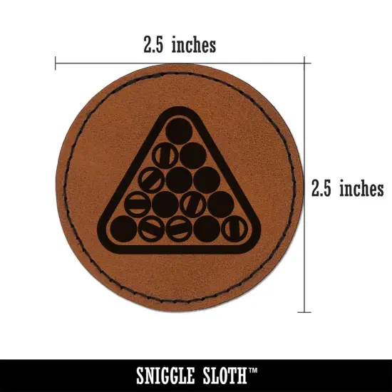 Billiards Balls Pool Table Round Iron-On Engraved Faux Leather Patch Applique - 2.5" Brown {3}