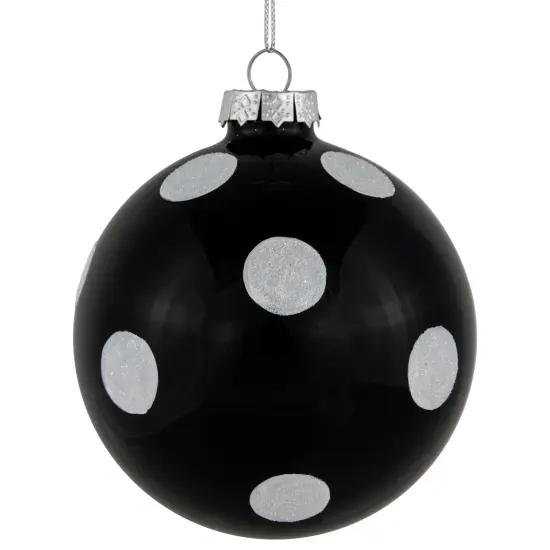 Northlight Polka Dot Christmas Glass Ball Ornaments - 4" - Black and White - Set of 2 {4}