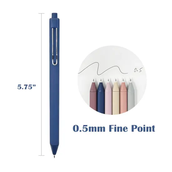 Wrapables Retractable Black Ink Gel Pens, 0.5mm Fine Point, Stationery Supplies for Home Office School (Set of 6), Stormy {2}