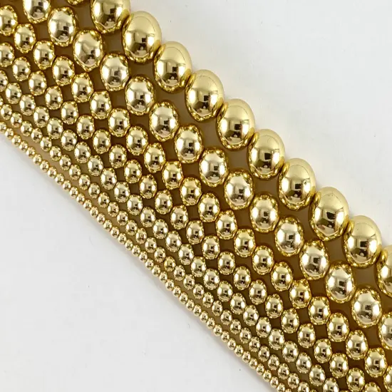 Real 18K Gold Plated Hematite Round Smooth Beads Around 15" 2mm-10mm: 1 strand {3}
