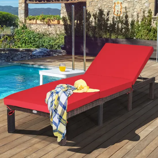 Outdoor Rattan Adjustable Cushioned Chaise Red {1}