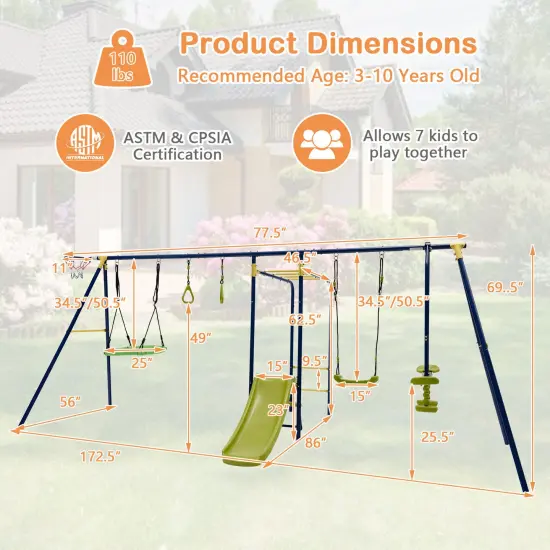 7-in-1 Stable A-shaped Outdoor Swing Set for Backyard {5}