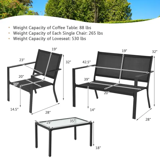 4 PCS Patio Furniture Set Sofa Coffee Table Steel Frame Garden-Gray {4}