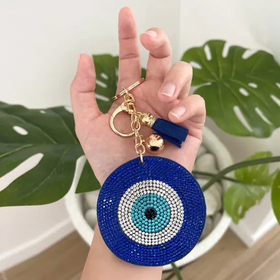 Wrapables Crystal Bling Key Chain Keyring Car Purse Handbag Pendant Charm, Blue Evil Eye {3}