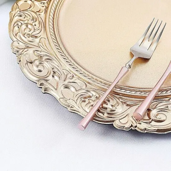 6 Gold Round Baroque Metallic Charger Plates for Wedding Decor {3}