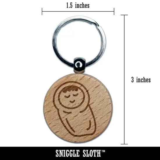 Sleeping Baby Doodle Engraved Wood Round Keychain Tag Charm {2}