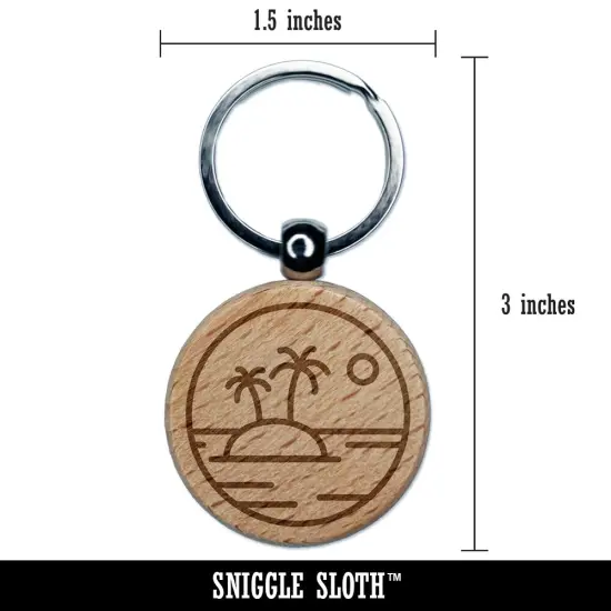 Deserted Island in Ocean Engraved Wood Round Keychain Tag Charm {2}
