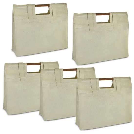 Pack of 5 Parker Bar Handle Jute Tote Bag Knitting Essential {1}