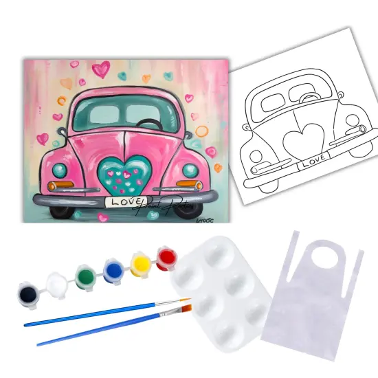 "Love Car" DIY Canvas Art Kit, Adult Beginner, Acrylic Paint Size 11x14 inch {1}