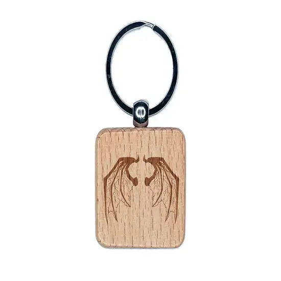 Demon Wings Engraved Wood Square Keychain Tag Charm {1}