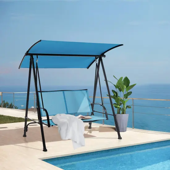 2-Seat Outdoor Canopy Swing with Comfortable Fabric Seat and Heavy-duty Metal Frame Navy {2}