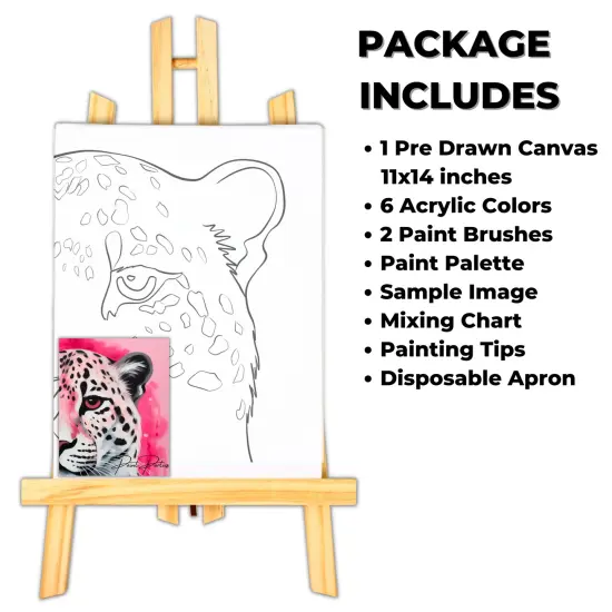 "Pink Leopard" DIY Canvas Art Kit, Adult Beginner, Acrylic Paint Size 11x14 inch {2}
