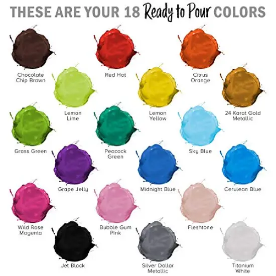 18 Color Ready to Pour Acrylic Pouring Paint Set - Premium Pre-Mixed High Flow 2-Ounce Bottles - for Canvas, Wood, Paper, Crafts, Tile, Rocks and More {5}