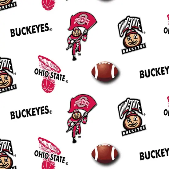 Sykel Enterprises-Ohio State University Cotton Fabric-Ohio State Buckeyes All Over White Cotton Quilting Fabric {1}