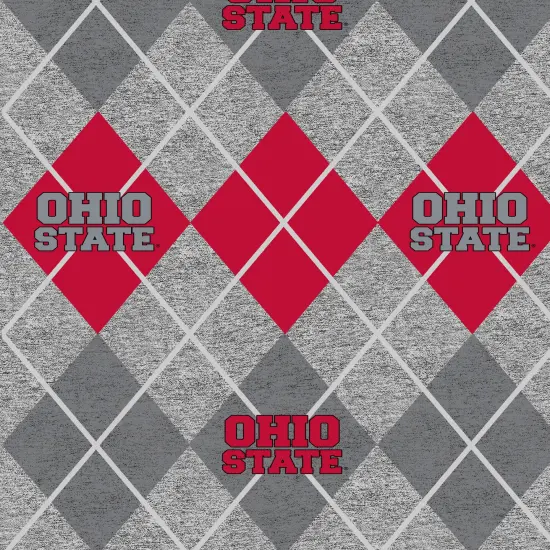 Sykel Enterprises-Ohio State University Fleece Fabric-Ohio State Buckeyes Heather Argyle Fleece Blanket Fabric-Sold by the yard {1}