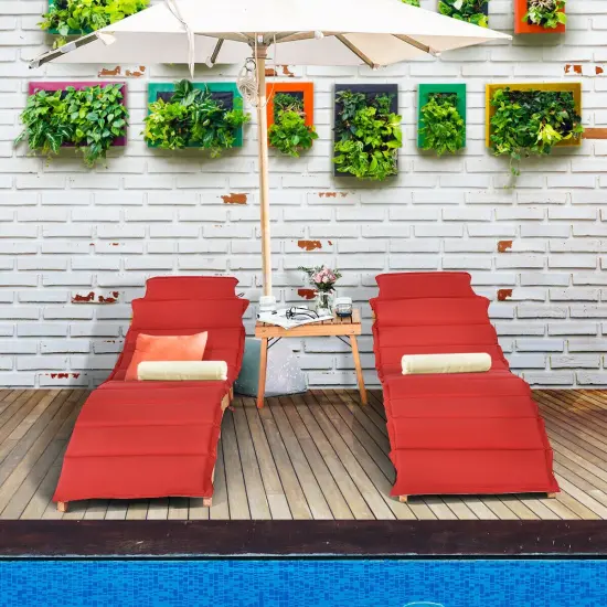 3 Pieces Wooden Folding Patio Lounge Chair Table Set {3}