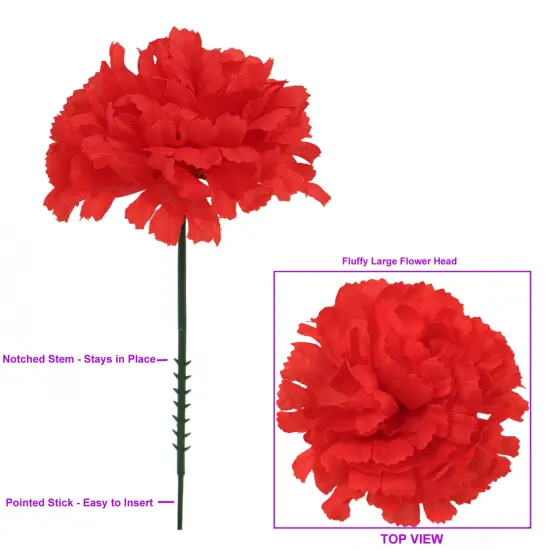 100-Pack: Red Carnation Picks, 5" Stems, 3.5" Wide, Floral Home by Artificial Flowers {3}