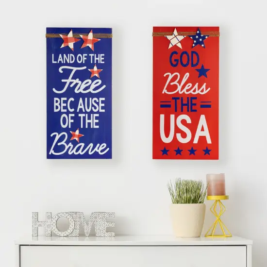 Northlight God Bless the USA and Land of the Free Patriotic Wooden Plaques - 23.5" - Set of 2 Red {3}