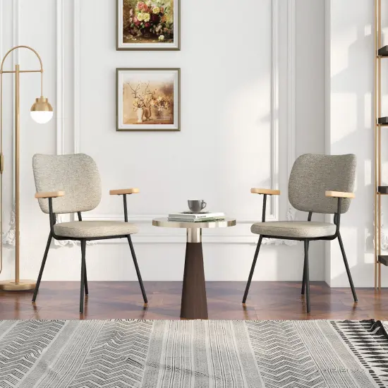 Set of 2 Modern Fabric Dining Chairs with Armrest and Curved Backrest Orange {6}