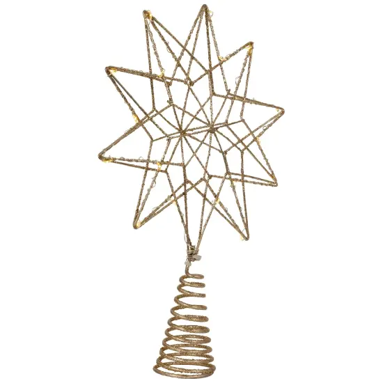 Northlight 12" LED Lighted Glittered Gold Star Christmas Tree Topper, Warm White Lights {5}