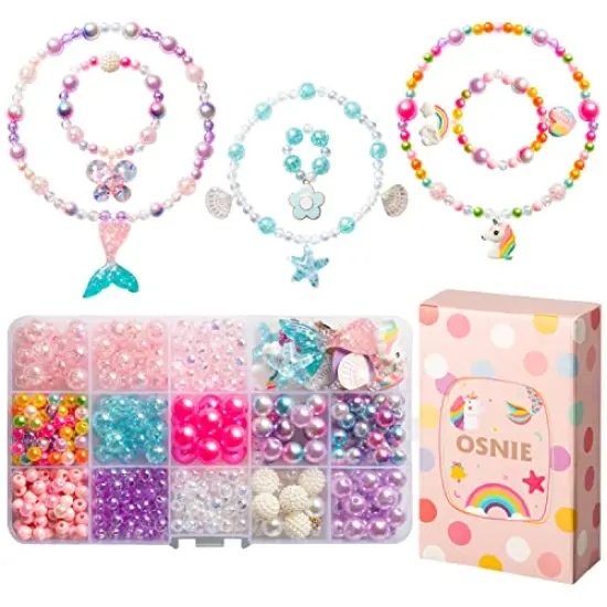 DIY Bead Jewelry Making Kit with 400+ Beads & Charms for Creative Bracelets Necklaces Rings, Children Mermaid Starfish Shell Princess Necklace Bracelets Making Art Craft Bead Kit for Girls {3}