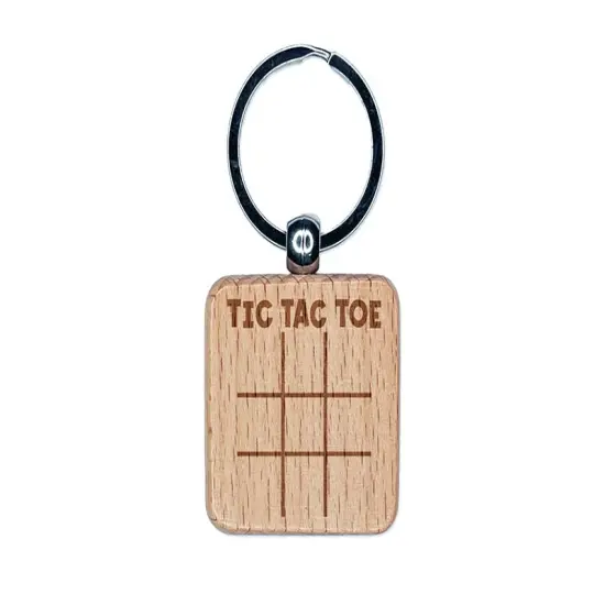 Tic Tac Toe Fill In Game Engraved Wood Square Keychain Tag Charm {1}