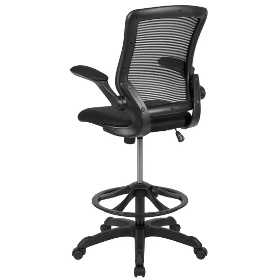 Emma and Oliver Mid-Back Mesh Ergonomic Drafting Chair with Foot Ring and Flip-Up Arms Black {4}