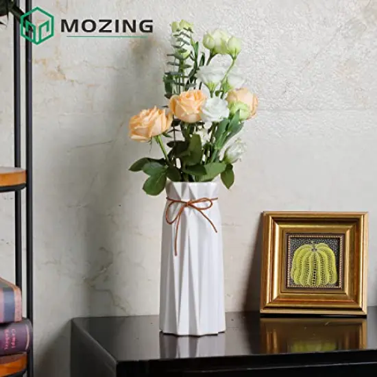 Mozing Ceramic Flower Vase for Home Decor - Modern 9.8 inch Tall Decorative Vases for Flowers - Shelf, Table Centerpieces, Kitchen Unique Decor for Rustic Farmhouse Living Room, Gift (White) {5}