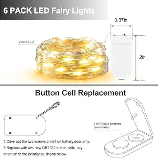 6 pack 30 LED Warm White Battery Operated Fairy Lights 10'Long | Batteries Included | Great for Mason Jars, Holiday Projects etc {4}
