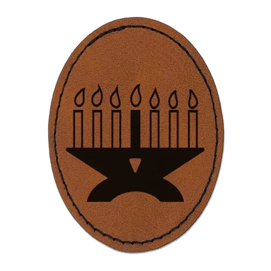 Kwanzaa Kinara with Candles Round Iron-On Engraved Faux Leather Patch Applique - 2.5" Brown {1}