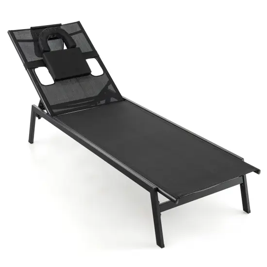 Patio Sunbathing Lounge Chair 5-Position Adjustable Tanning Chair-Black {3}